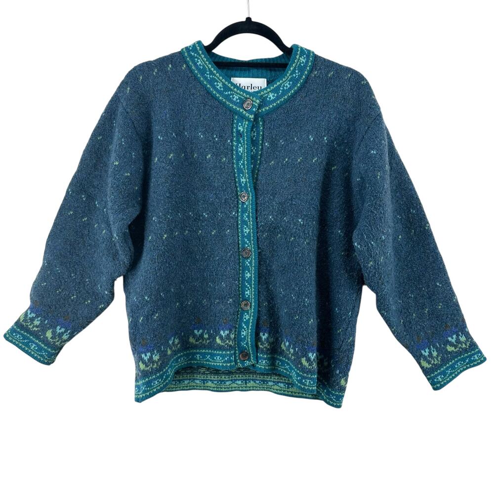 Harley of Scotland Vintage Merino Wool Blend Nordic Cardigan Women's Sz M - Picture 2 of 11